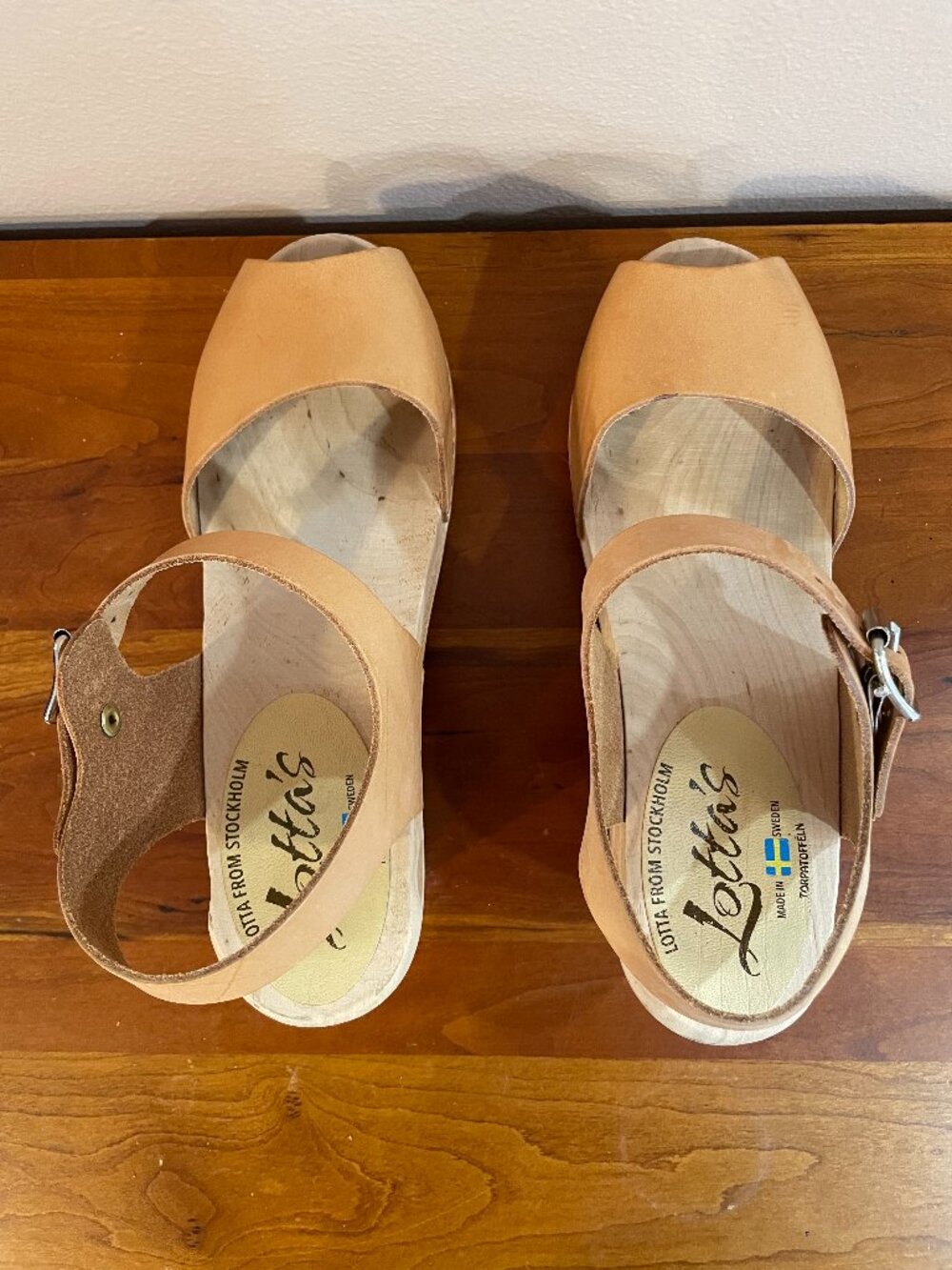 Lotta Tan Leather Peep Toe Clogs Size 38 / 7.5 - Picture 6 of 6